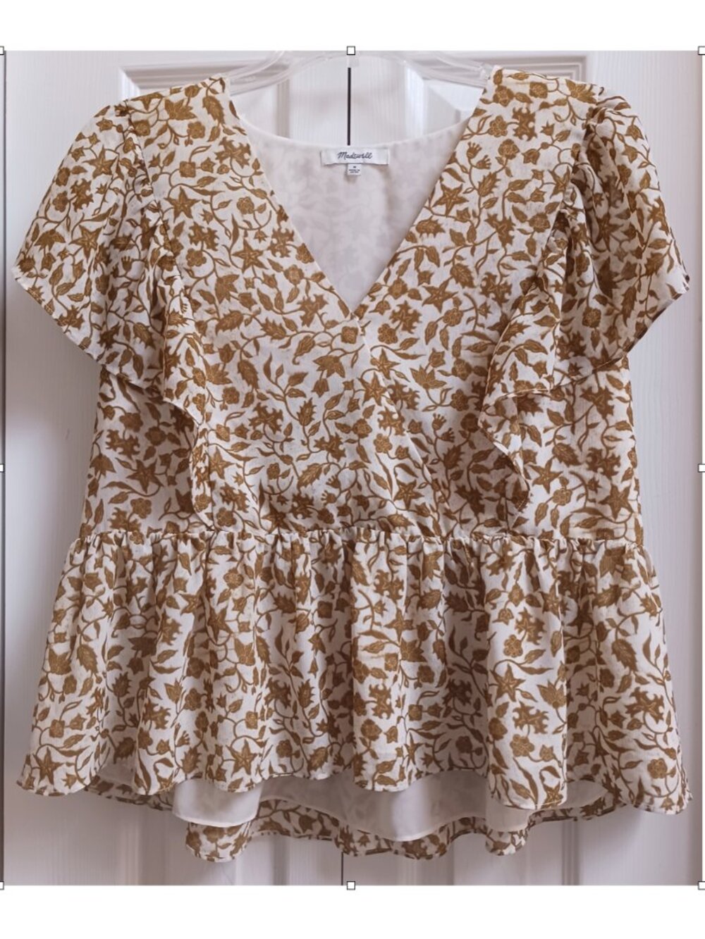MADEWELL Women's Batik Vine Crinkle Georgette Flutter Sleeve Top sz M